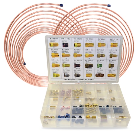 Ags Brake Line Coil and Fitting Assortment Kit, 3/16" x 25', 2 Coils BLFA-8K-2
